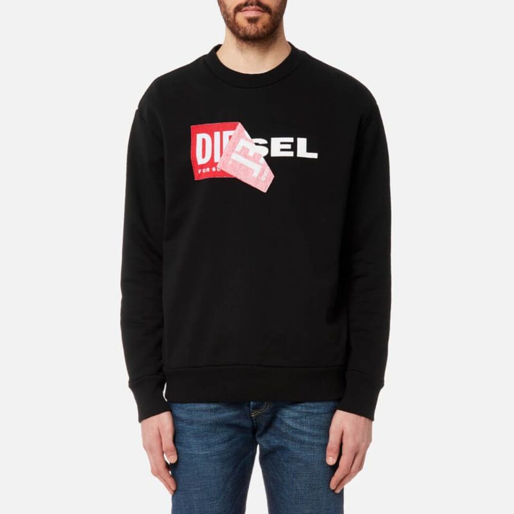 Diesel Mens S-SAMY Peeled Box Logo Black Sweatshirt - Size Small